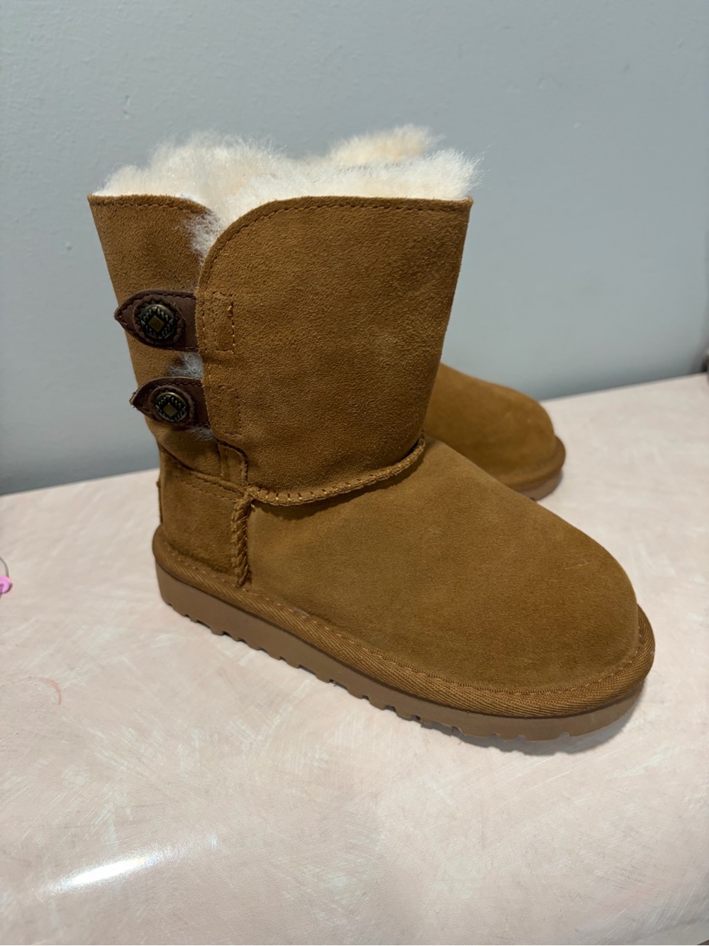 UGG Kids Brown Suede Button-Detail Shearling Boot